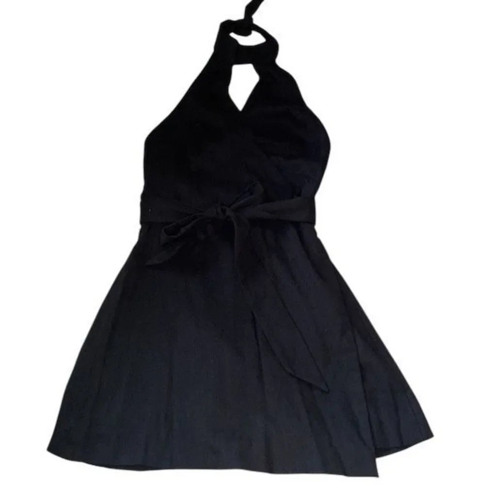 ✨Free People Xandra High Neck Mini Wrap Black Sz Small Dress✨